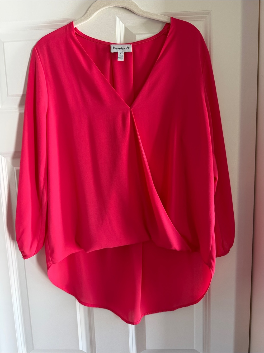 Veronica M Hot Pink Draped V-Neck Blouse